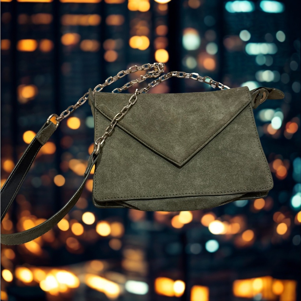 Zara Olive Suede Crossbody Bag - Picture 1 of 3